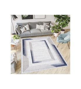 Rovigo Home Dijital Baskı Yıkanabilir Kaymaz Taban Salon Halısı RVG0404 (Mavi)