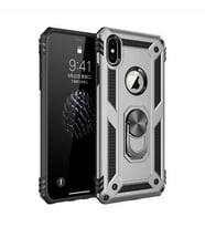 Apple iPhone XS Kılıf Metal For Car Yüzüklü Standlı Military Ring Serisi (Gümüş)