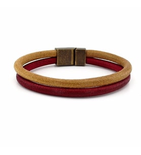BORDO TABA ORJİNAL DERİ METAL MIKNATIS BİLEKLİK M016E