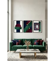 Modern Soyut Geometrik 3’lü Ahşap Çerçeveli Tablo Seti