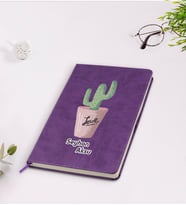 BK Gift Kişiye Özel Kaktüs Tasarımlı Mor Termo Deri Defter Model 5
