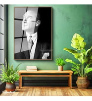 Altın Renk Metal Çerçeveli Tamperli Cam Tablo Atatürk Desenli Kravat Atatürk Tablosu Duvar Dekoru