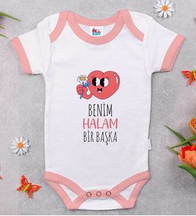 BK Kids Benim Halam Bir Başka Tasarımlı Pembe Bebek Body Zıbın-1