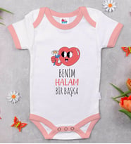 BK Kids Benim Halam Bir Başka Tasarımlı Pembe Bebek Body Zıbın-1
