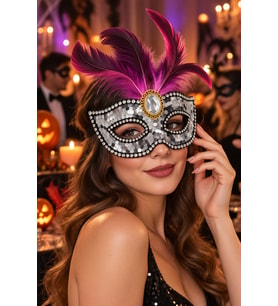 Gümüş Pullu Tüylü Yüz Maskesi Halloween Cadılar Bayramı Yılbaşı Parti Kostüm Davet Aksesuarı