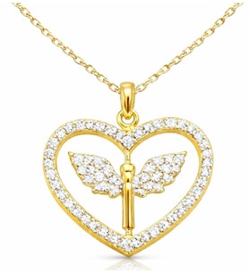 925 Ayar Gümüş Gold Sallantılı Kalp Kolye