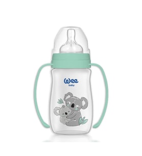 Wee Baby Safari Kulplu PP Biberon 250 ml 0-6 ay Yeşil (no:2 geniş ağızlı biberon