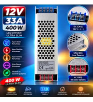 12 Volt 33 Amper 400 Watt Ultra Slim Metal Kasa Trafo