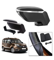 Lüks Set Fiat Doblo 2 2020 Delmesiz Çelik Ayaklı Gri-Siyah Kolçak Kol Dayama, Direksiyon Kılıfı