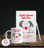 Sevgililer Gününe Özel Defter Kalem Kupa & Süblimasyon Anahtarlık Hediye Seti 18