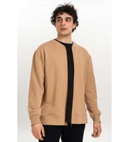 Fermuar Detaylı Erkek Bomber Sweatshirt (Bej)