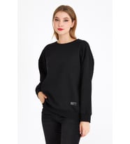 Metalic Kadın Siyah Renk Basic Bisiklet Yaka Sweatshirt