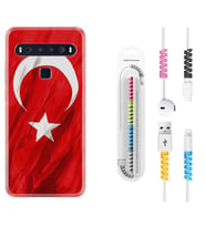 TCL 10L 10 Plus 10SE 20E 20SE 30SE L7 Kılıf Kablo Koruma Spiral Silikon Şanlı Türk Bayrağı 4 1401