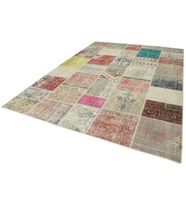 Krem El Dokuma Halı Çok Renkli Patchwork Desenli Bohem Modern Salon Halısı Dekoratif