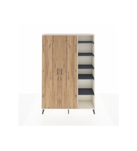 Arges Dolap 7 Raflı 2 Kapaklı Tek Askılı 132x30x195 Aytaşı-Çam/Antrasit