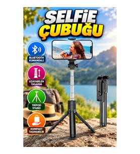 Bluetooth Kumandalı Tripod Selfie Çubuğu Telefon Tutucu – Kompakt Tasarım