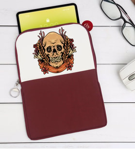 BK Gift Kurukafa Tasarımlı Taşınabilir Koruyucu Tablet Kılıfı & Organizer Çanta - Bordo-1