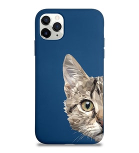 Apple iPhone 11 Pro Max Uyumlu Lansman Kılıf Catface Tasarımlı İçi Kadife Kapak-Lacivert (Şeffaf)