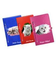 Kişiye Özel Kedi Tasarımlı Üçlü Defter Kalem Hediye Seti