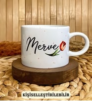 Kişiye Özel İsimli Lale Temalı Porselen Fincan