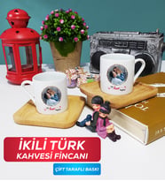 İkili Sevgiliye Sevgililer Günü Hediyesi 11 Türk Kahvesi Fincanı Ahşap Altlıklı
