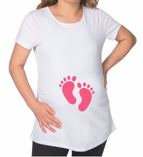 BK Gift Kız Bebek Ayak İzi Tasarımlı Beyaz Hamile Tişört-1