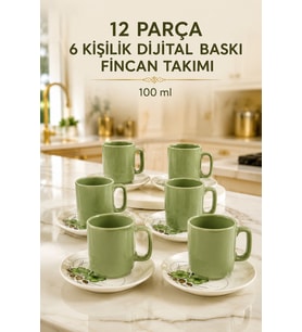 Seramik 12 Parça 6 Kişilik Türk Kahvesi Fincan Takımı 100 ml Kahve Seti