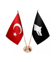 Masa Üstü Siyah Göktürk Bayrağı Türk Bayrağı İkili Pirinç Direk Masa Bayrak Seti