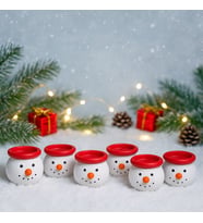 6’lı Kardan Adam Figürlü Mini Tealight Mumluk Seti – El Boyaması Seramik Yeni Yıl Dekoru 5x5 cm