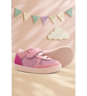 Rakerplus Bob Hakiki Deri Pembe Simli Barefoot Cırtlı Lastikli Bebek Sneaker Ayakkabı