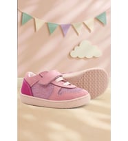 Rakerplus Bob Hakiki Deri Pembe Simli Barefoot Cırtlı Lastikli Bebek Sneaker Ayakkabı