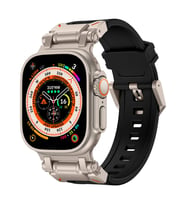 Apple Watch Ultra 49mm Uyumlu Zore KRD-101 Titanyum Metal Başlıklı Silikon Kordon (Siyah - Titanyum Mat)
