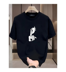 Rahat Bisiklet Yaka Tişört, Yaratıcı Karikatür Baskı - Yumuşak Polyester, Her Mevsim Giyilebilir- Siyah