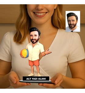 Kişiye Özel Sup Board Süren Erkek3 Karikatürlü 18 cm MDF Masaüstü Biblo - Masaüstü Hediye