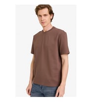 Defacto Bisiklet Yaka Çapraz Dokuma Kahverengi Erkek T-Shirt D7912AX/BN534