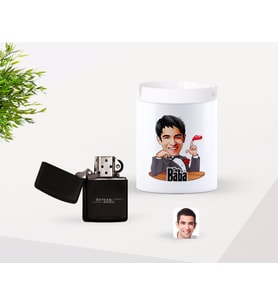 BK Gift Kişiye Özel Babalar Günü Hediyesi Godfather Baba Karikatürlü Seramik Kül Tablası ve Benzinli Çakmak Seti-6 (Model 1)