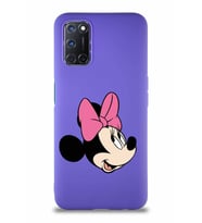 Oppo A92 Soft Premier Kapak Minnie Mouse-A Tasarımlı Silikon Kılıf - Mor (Şeffaf)
