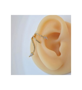 Zirkon Yılan Model Earcuff Delik Gerektirmez Yılanlı Kıkırdak Küpesi Gold Renk (Çok Renkli)