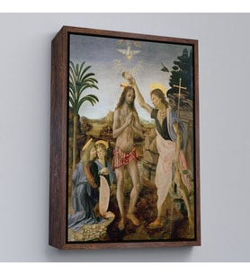 Çerçeveli Leonardo Da Vinci - Andrea del Verrocchio - İsa'nın Vaftizi Tablo - The Baptism of Christ (Beyaz)