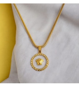 Unisex Zirkon Taşlı Çelik Kolye (Altın)