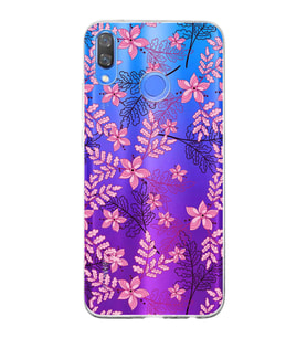 Huawei Y9 2019 Uyumlu Kapak Floral Pembe Tasarımlı Şeffaf Silikon Kılıf