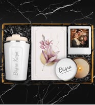 Kişiye Özel Çelik Bardak Termos & Tasarım Defter & Mum & Fotoğraf Çerçevesi Hediye Seti