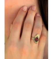 Doğal Taş Lal (Granat Garnet) Doğal Taşlı Antik Ayarlanabilir Kadın Yüzük euy33g (Mor)