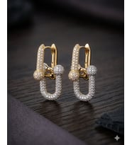 Kadın Gümüş ve Gold İki Renk Detay Full Taşlı Çelik Küpe