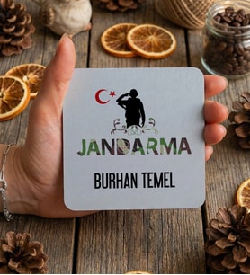 Kişiye Özel Jandarma Bardak Altlığı  Hediyesi (Beyaz)