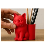 Alvera Kedi Figürlü Kalemlik – 3D Baskı Masaüstü Organizer - Kırmızı