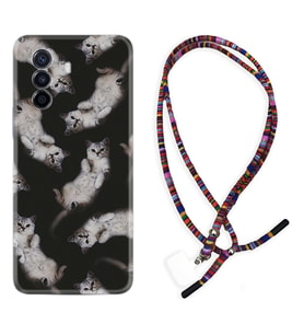 Huawei Nova Y70 Y90 Nova 9 SE  Kılıf Boyun Asklı Rasta Silikon Sevimli Kedicikler 1785