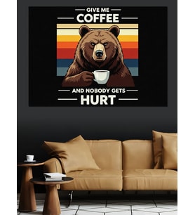 Kahve İçen Ayı Posteri Dekoratif Kanvas - Mdf Ahşap Tablo