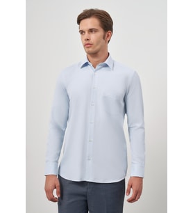 Koyu Mavi Uzun Kol Kendinden Desenli Armürlü 041 Sert Yaka Classic Comfort Fit Gömlek 1004245154