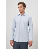 Koyu Mavi Uzun Kol Kendinden Desenli Armürlü 041 Sert Yaka Classic Comfort Fit Gömlek 1004245154